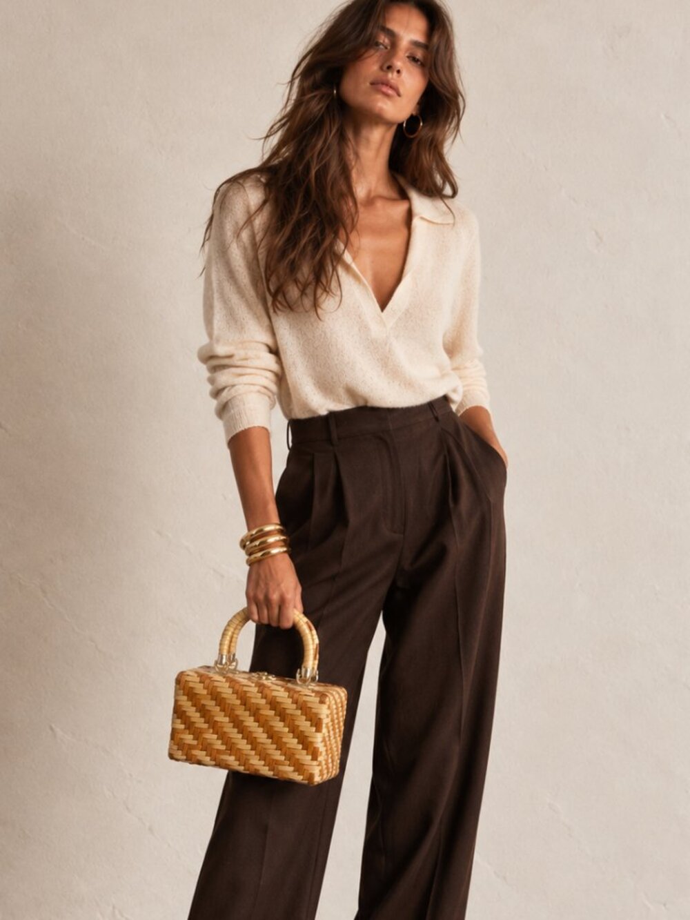 Vintage 50s Woven Mini Box Bag in Natural Tan and Cream